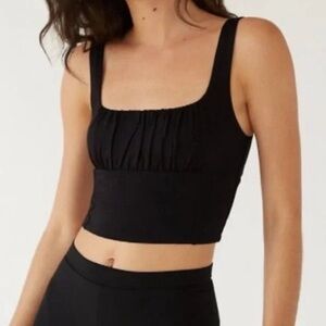 Wilfred XS Black Ruched Crop Tank Top